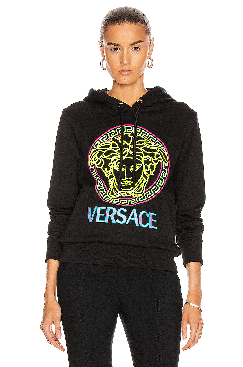 image 1 of versace logo hoodie in black