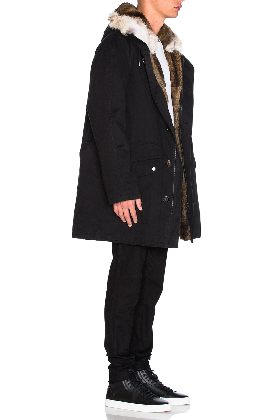 image 4 of yves salomon twill parka with natural rabbit and