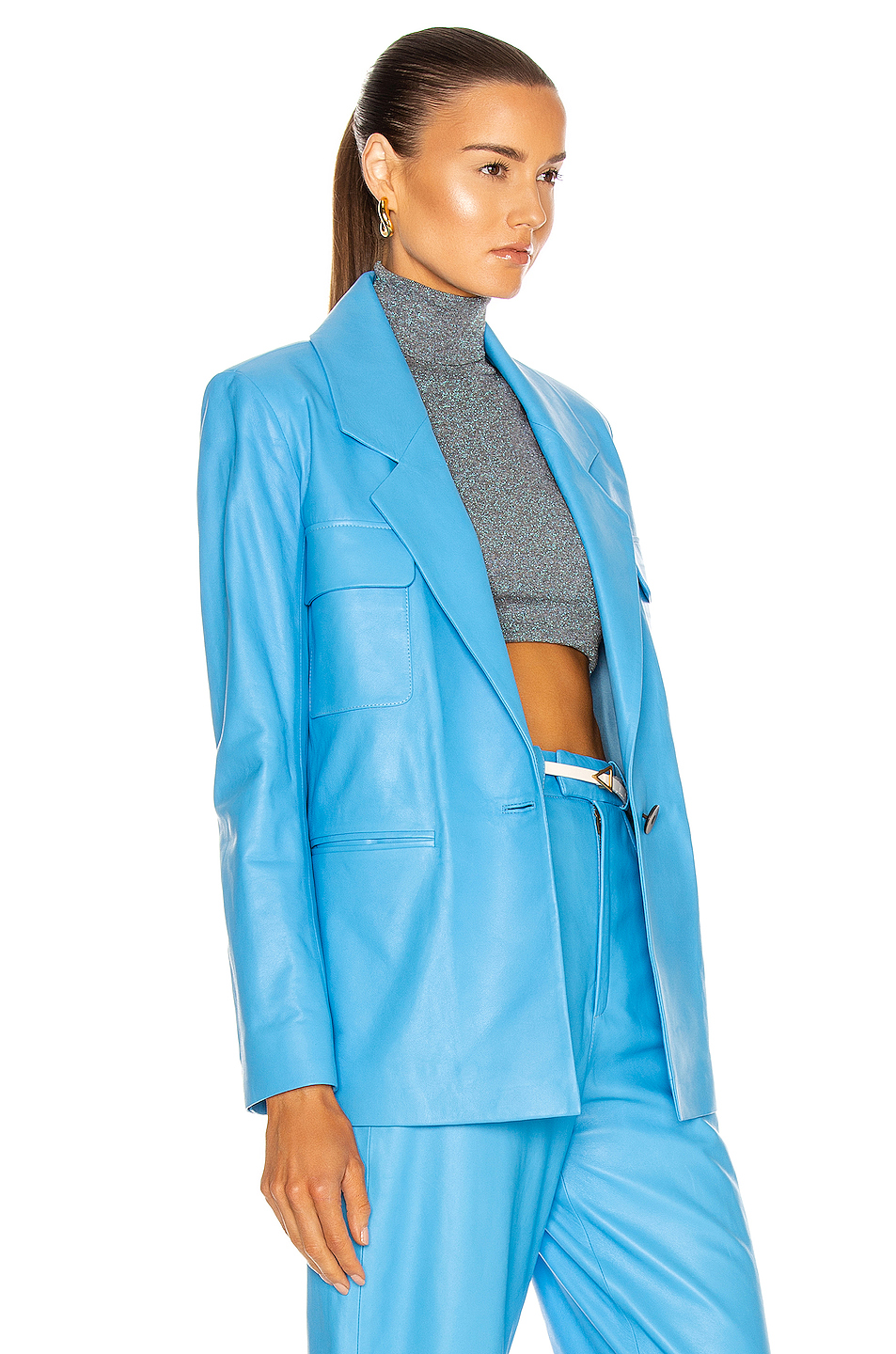 image 3 of zeynep arcay leather suit jacket in blue