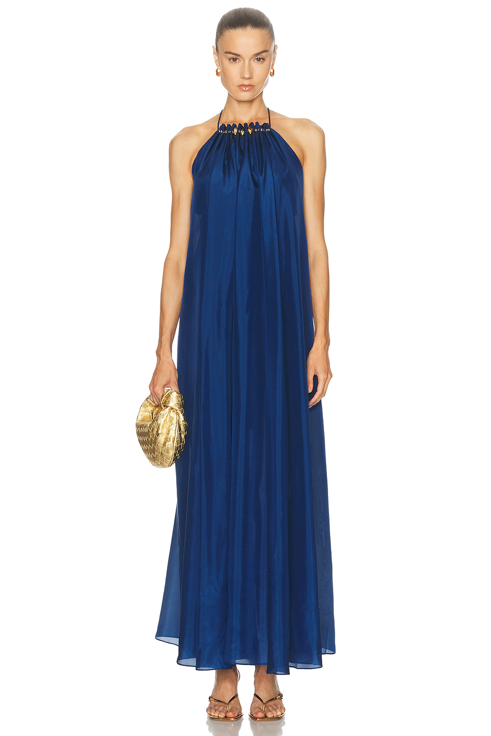 Aster Gathered Silk Halter Maxi