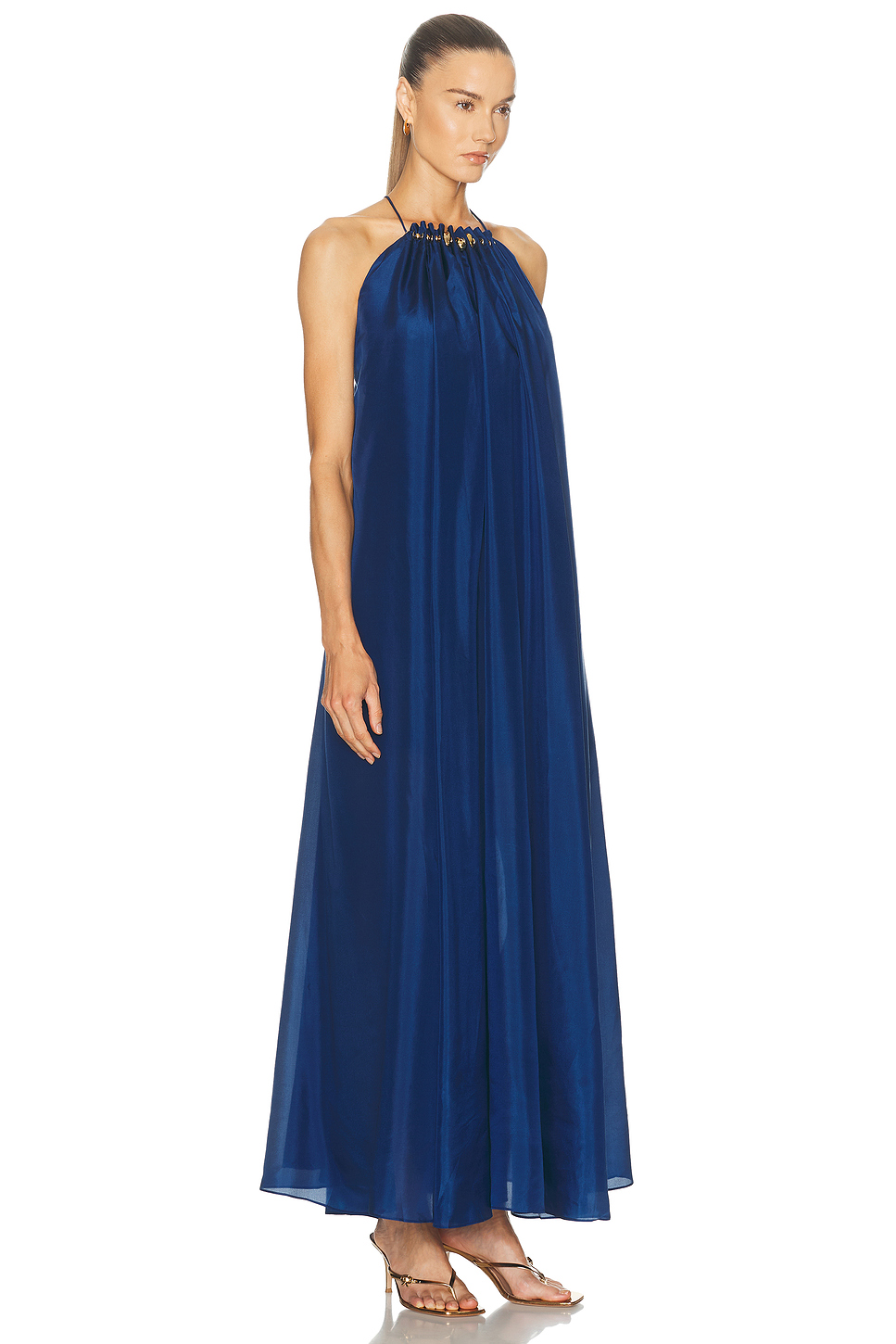 Aster Gathered Silk Halter Maxi