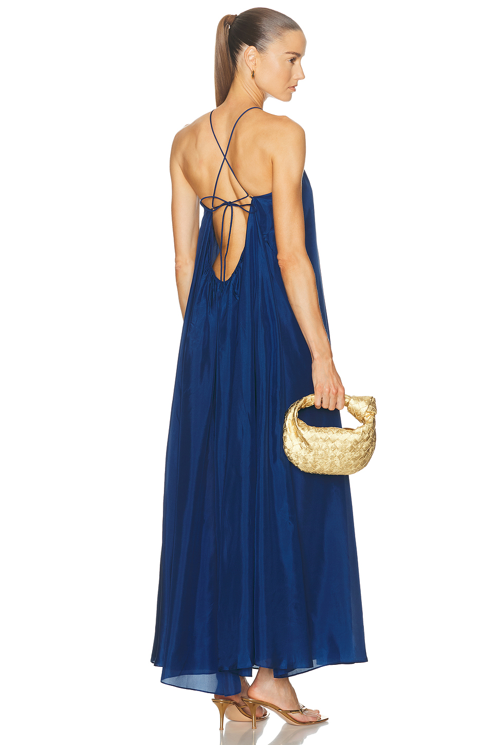 Aster Gathered Silk Halter Maxi