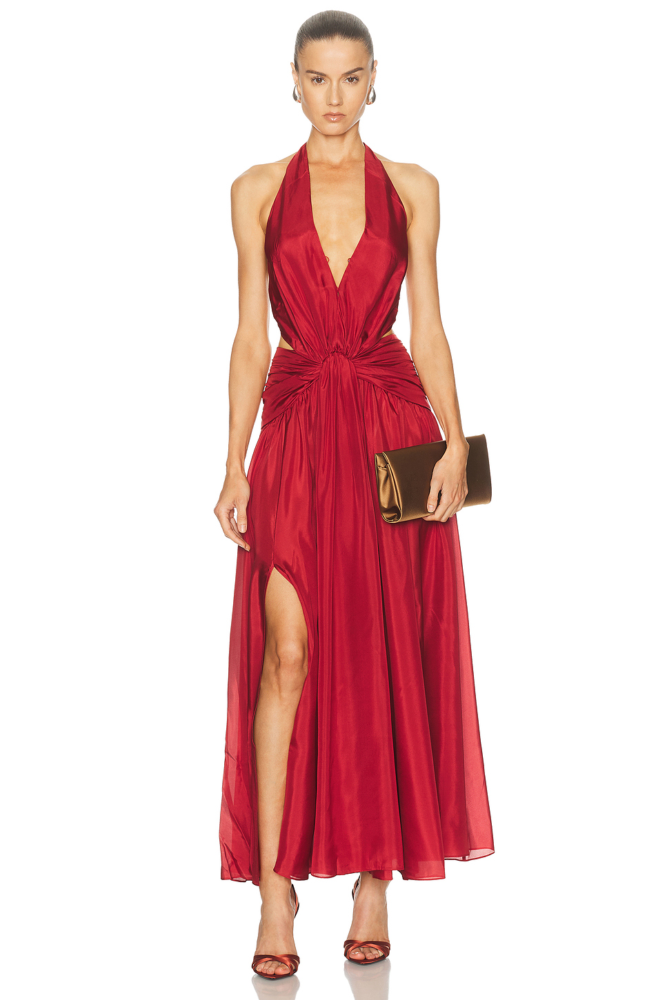 Indra Plunge Halter Maxi Dress in 100% Silk