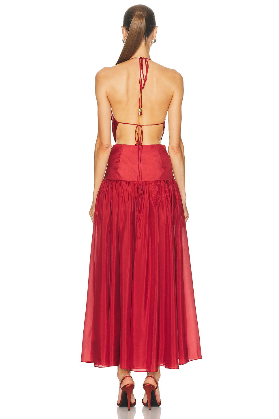 Indra Plunge Halter Maxi Dress in 100% Silk