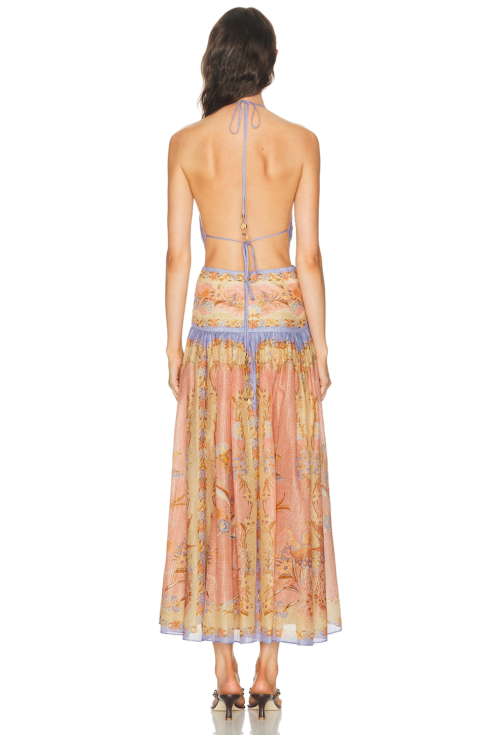 Indra Plunge Halter Maxi Dress in Cotton Silk Metallic