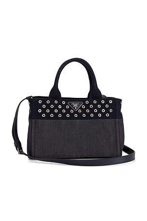 Prada Studded Denim Canapa Tote Bag FWRD Renew AU$ 1,462.44 PRE-OWNED