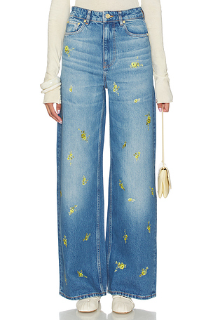 Printed Flower Denim Lari Jeans Ganni