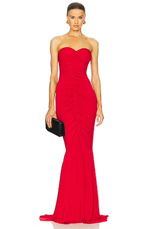 x REVOLVE Strapless Shirred Front Fishtail Gown Norma Kamali
